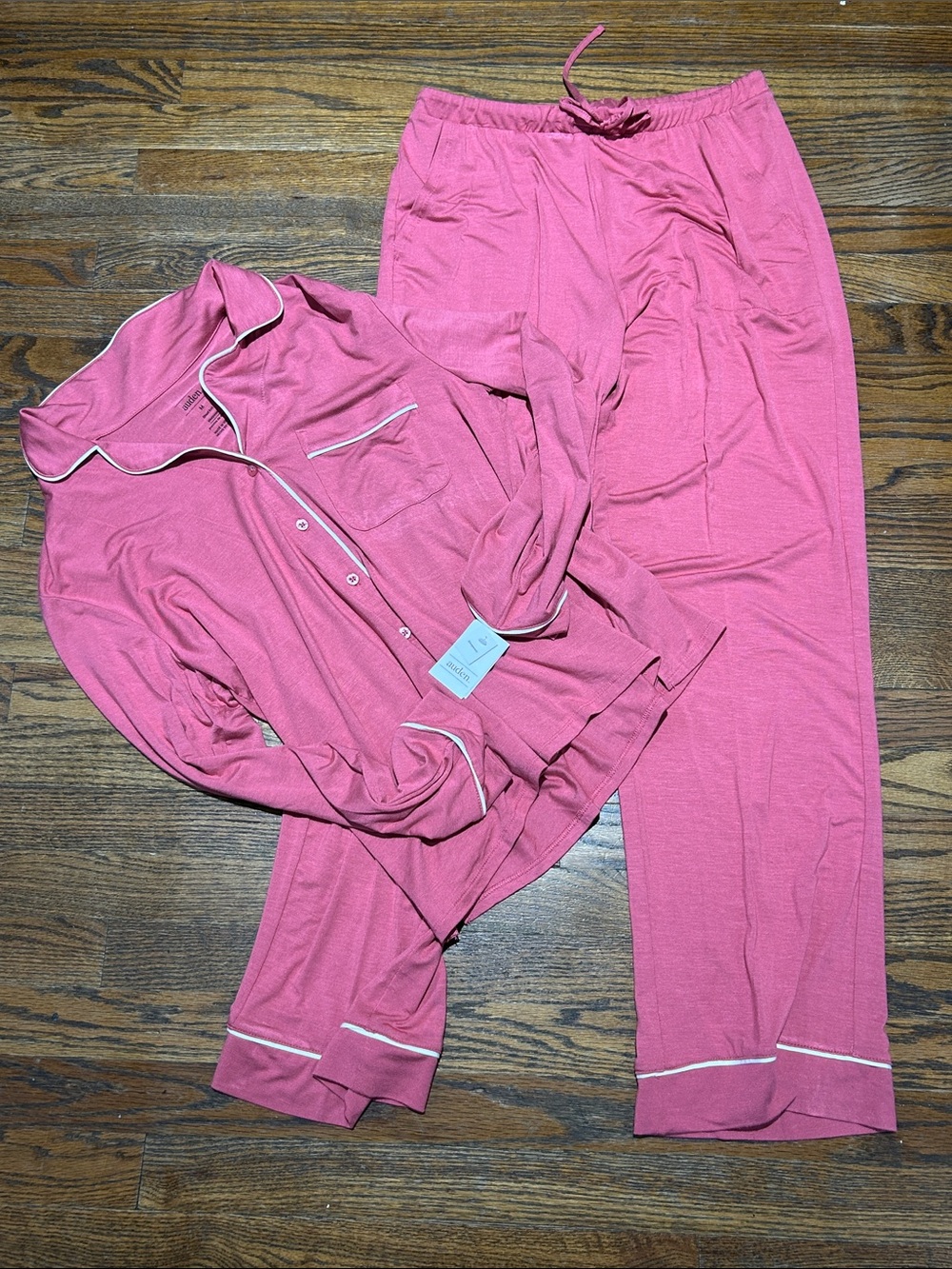 Pink Two-Piece Pajama Set with trim & Drawstring Waist
